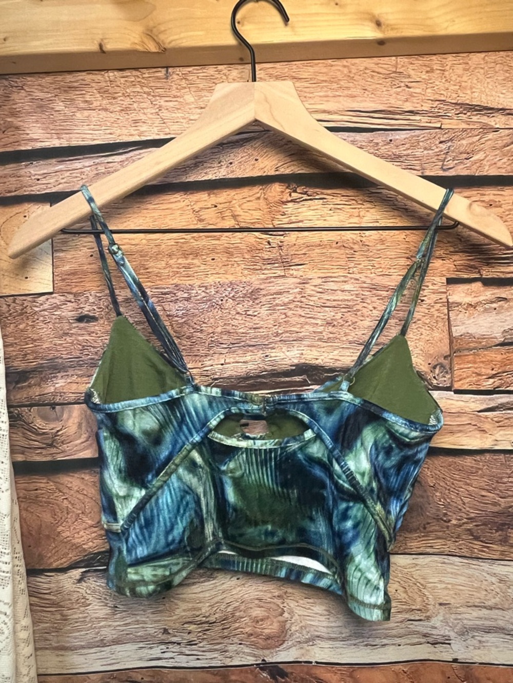 Urban Outfitters Josie Velvet Corset Chartreuse Tie-Dye Strap Crop Top (236) - Picture 5 of 9